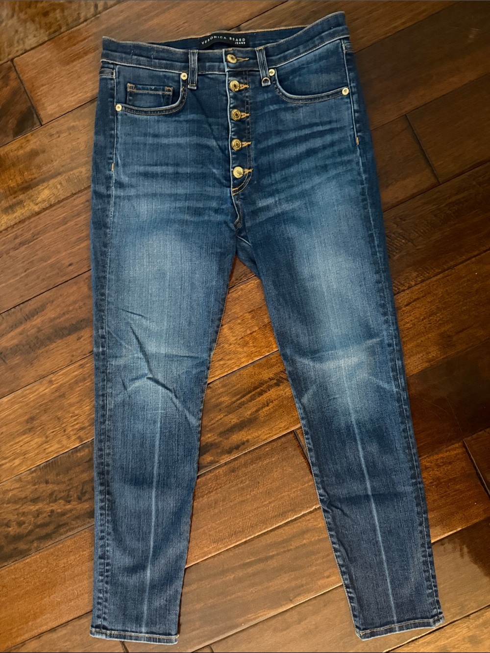 Veronica Beard Debbie 10” Skinny Dark Blue High-Rise Button-Fly Jeans Sz 28